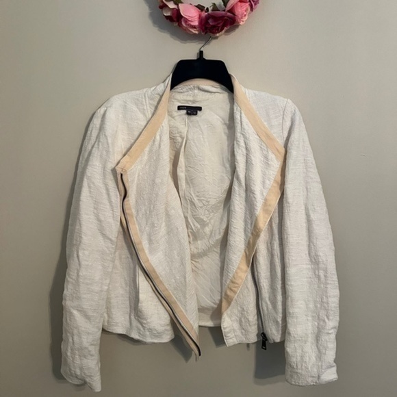 Vince White Frise Cotton Asymmetrical Zip Moto Jacket - Picture 9 of 10